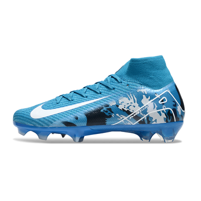 Chuteira Campo Nike Air Zoom Mercurial Superfly 10 Elite FG Azul e Branco