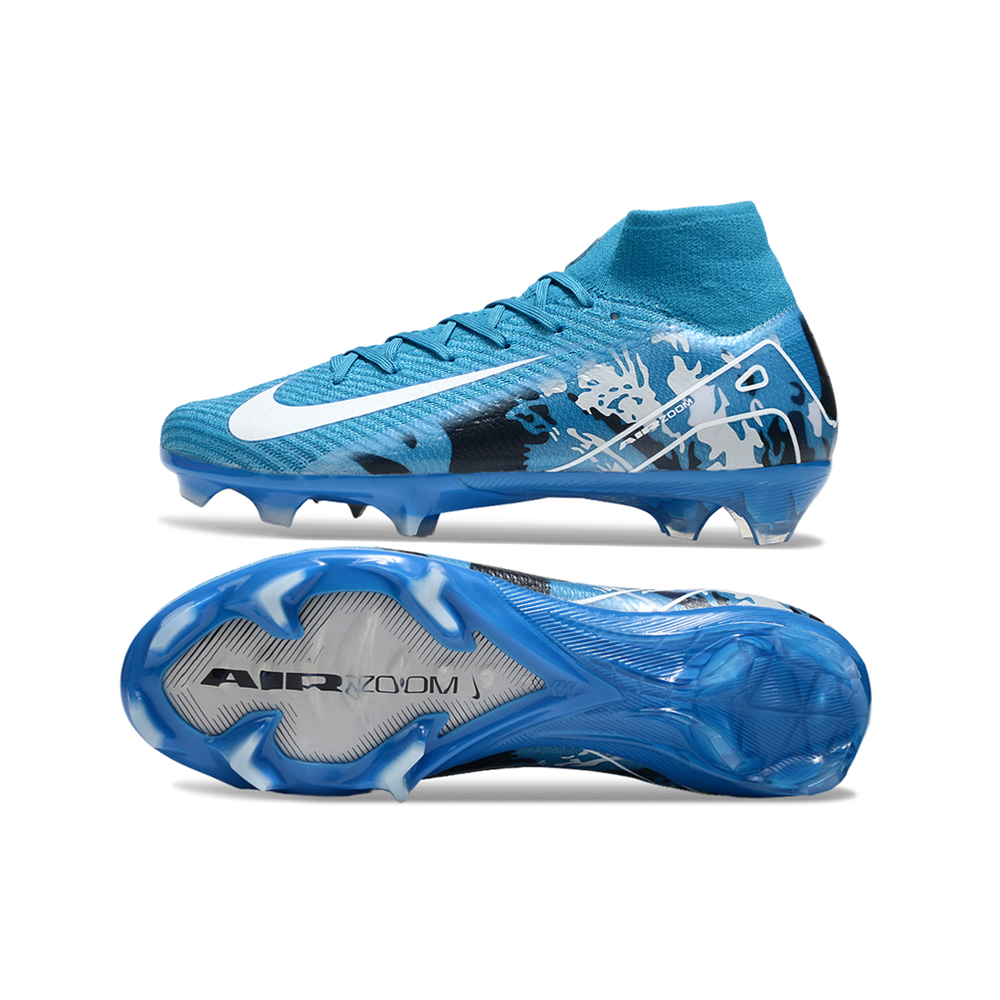 Chuteira Campo Nike Air Zoom Mercurial Superfly 10 Elite FG Azul e Branco