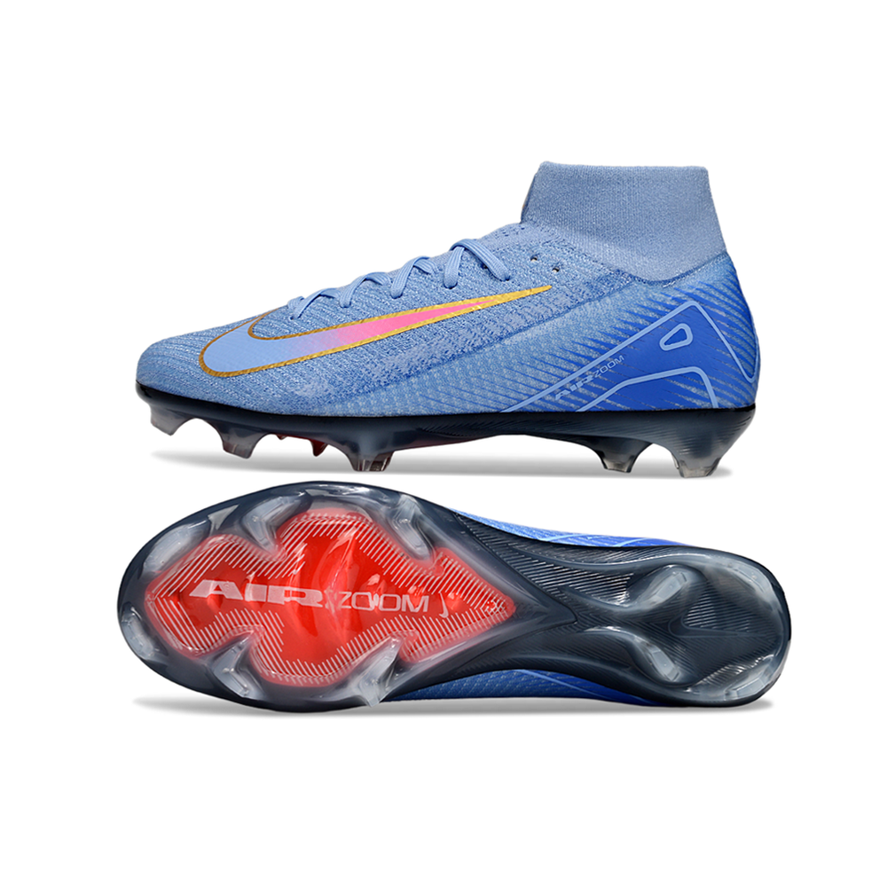 Chuteira Campo Nike Air Zoom Mercurial Superfly 10 Elite FG Azul e Vermelho