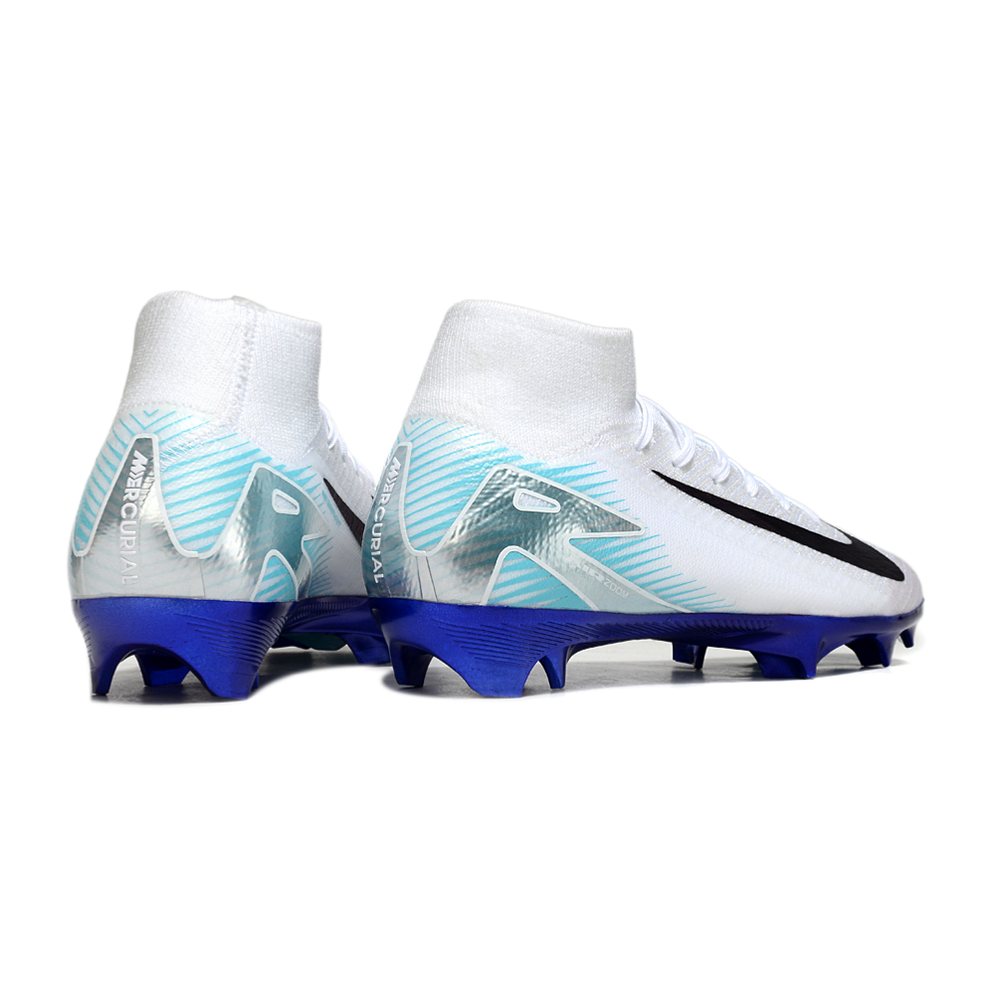 Chuteira Campo Nike Air Zoom Mercurial Superfly 10 Elite FG Branca e Azul