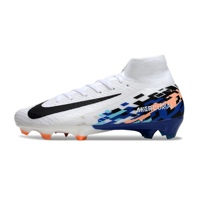 Chuteira Campo Nike Air Zoom Mercurial Superfly 10 Elite FG Branca, Azul e Laranja