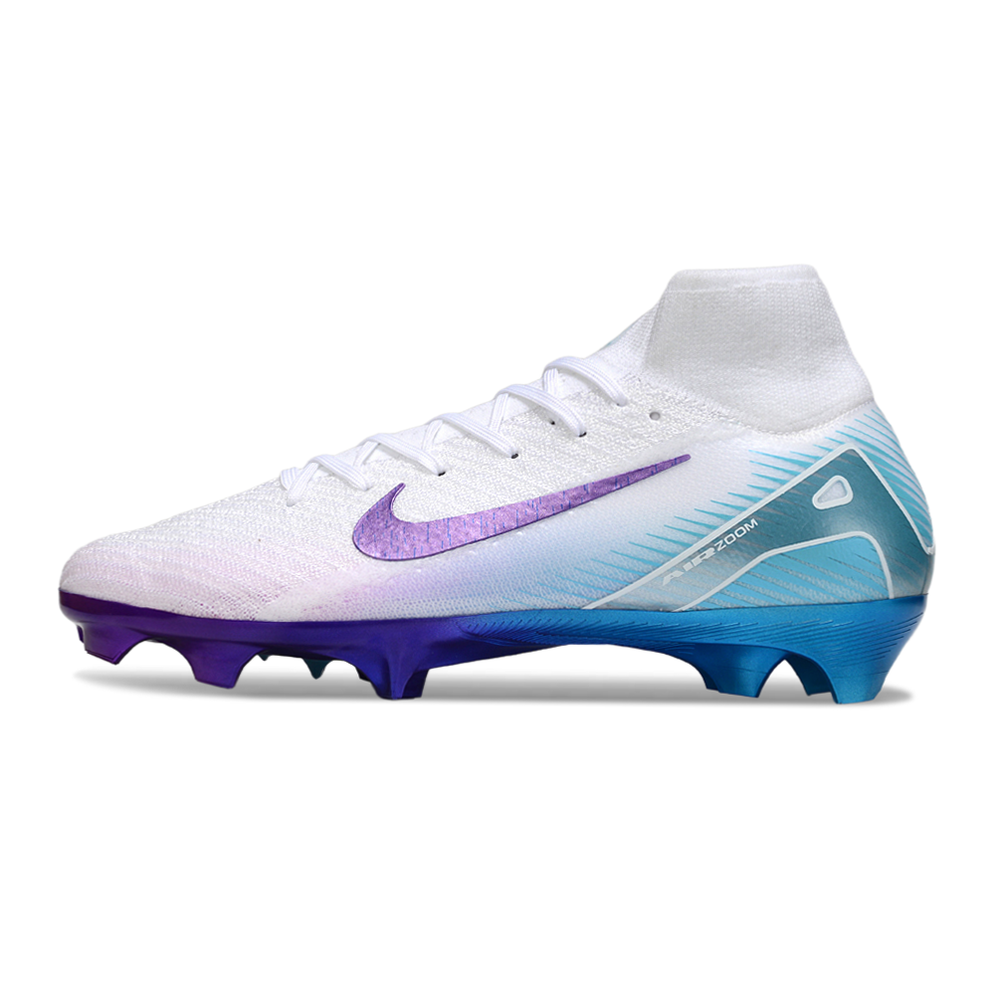 Chuteira Campo Nike Air Zoom Mercurial Superfly 10 Elite FG Branco, Roxo e Azul 'Chromatic