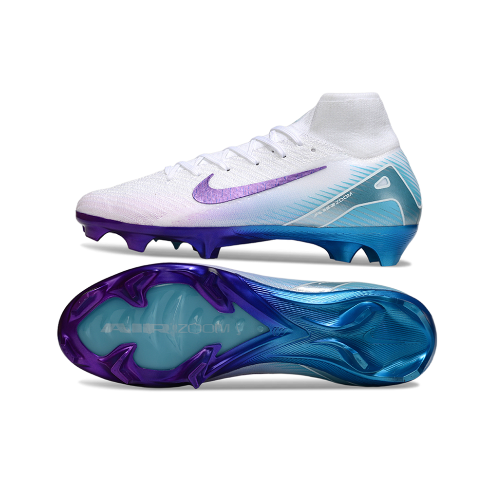 Chuteira Campo Nike Air Zoom Mercurial Superfly 10 Elite FG Branco, Roxo e Azul 'Chromatic