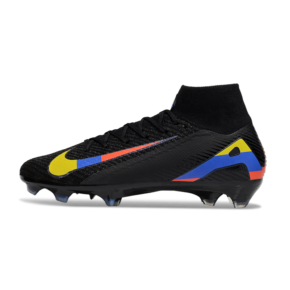 Chuteira Campo Nike Air Zoom Mercurial Superfly 10 Elite FG Preto, Amarelo, Azul e Vermelho